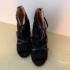 Journee Collection Black Open-Toe Wrap-Strap Heeled Booties